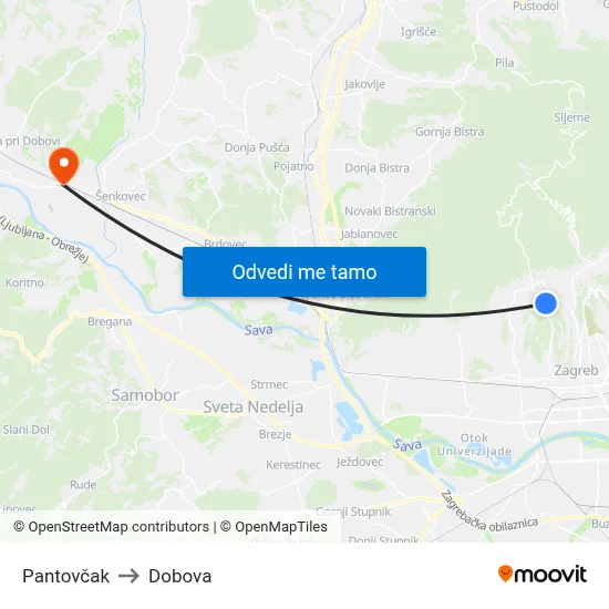 Pantovčak to Dobova map