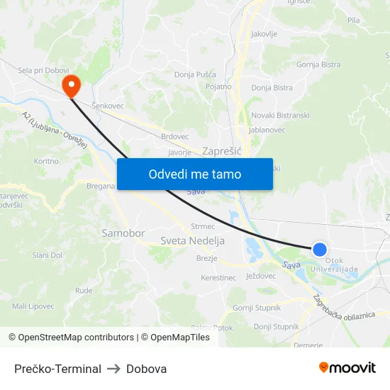 Prečko-Terminal to Dobova map