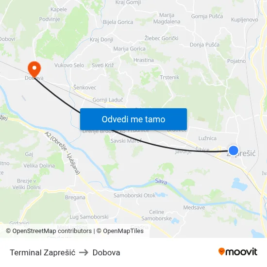 Terminal Zaprešić to Dobova map