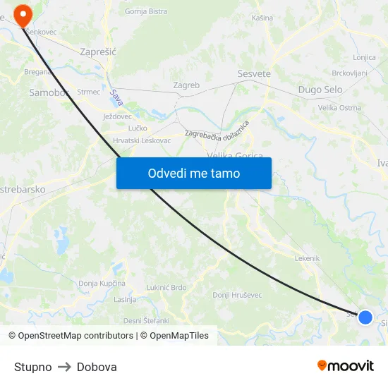 Stupno to Dobova map