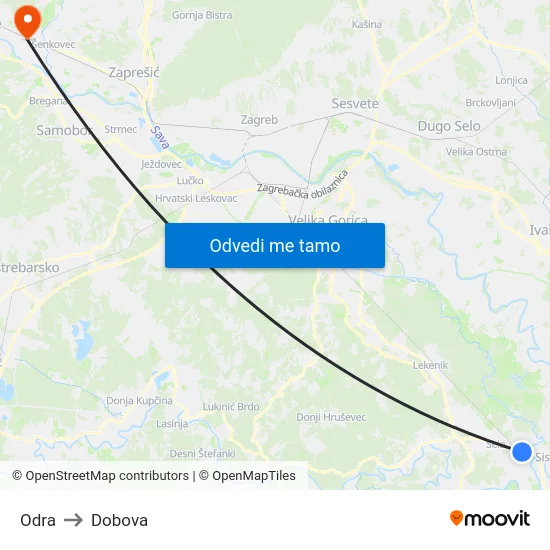 Odra to Dobova map