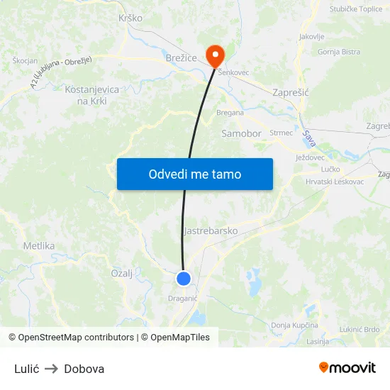 Lulić to Dobova map