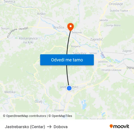 Jastrebarsko (Centar) to Dobova map