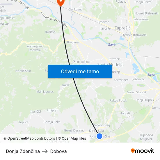 Donja Zdenčina to Dobova map