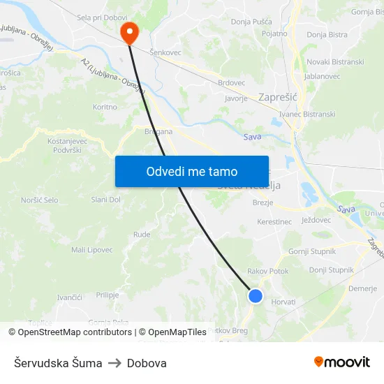 Šervudska Šuma to Dobova map
