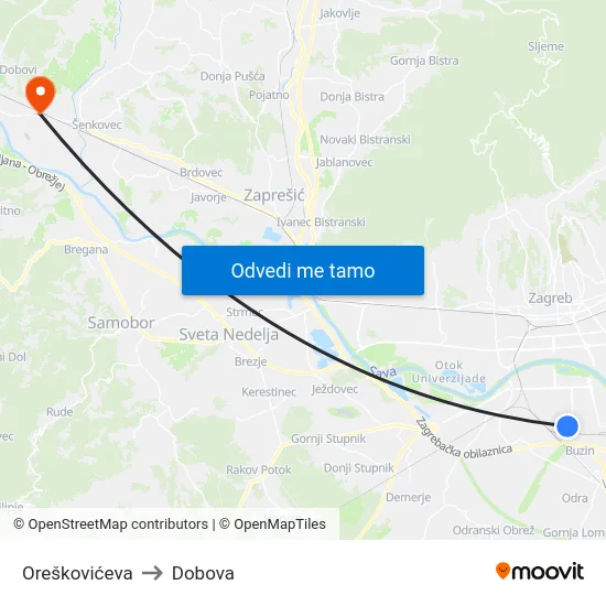 Oreškovićeva to Dobova map