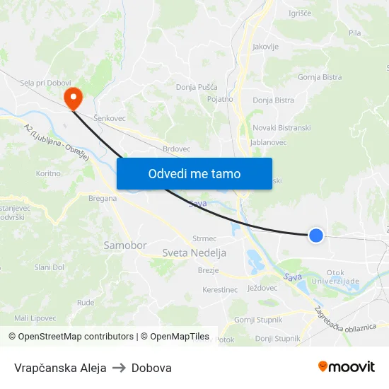 Vrapčanska Aleja to Dobova map
