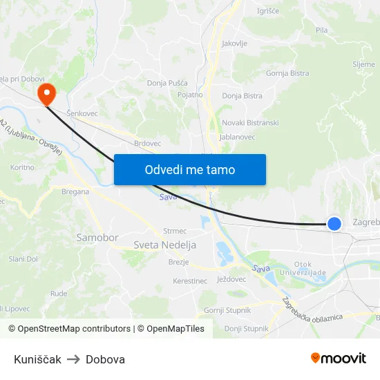 Kuniščak to Dobova map