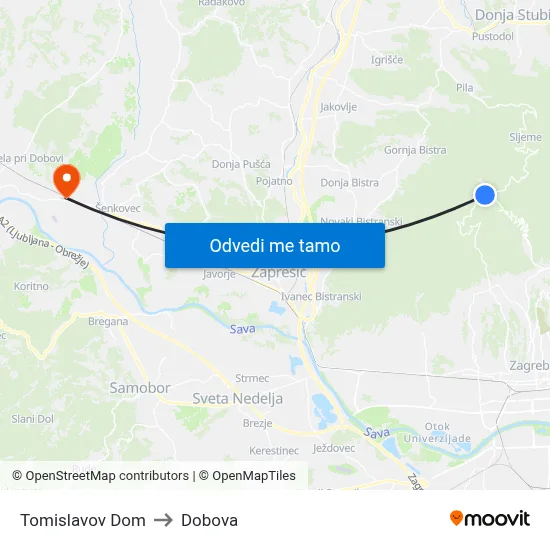 Tomislavov Dom to Dobova map