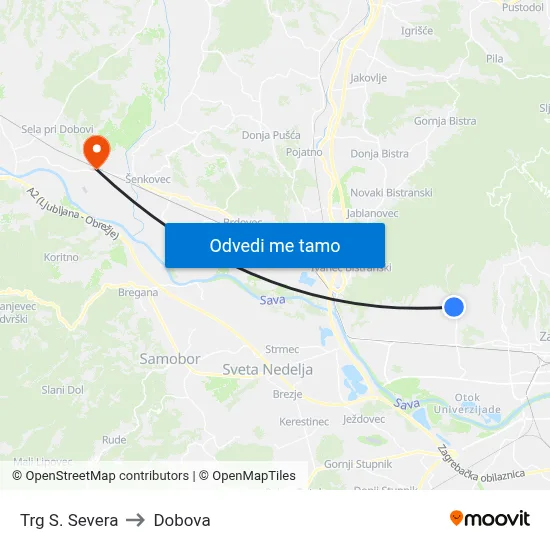 Trg S. Severa to Dobova map
