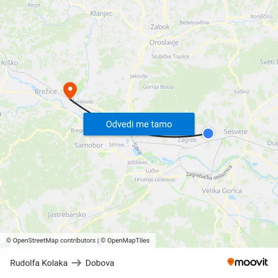 Rudolfa Kolaka to Dobova map