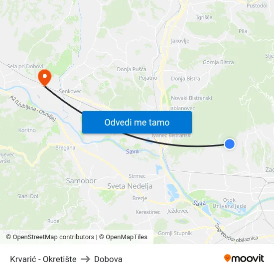 Krvarić - Okretište to Dobova map