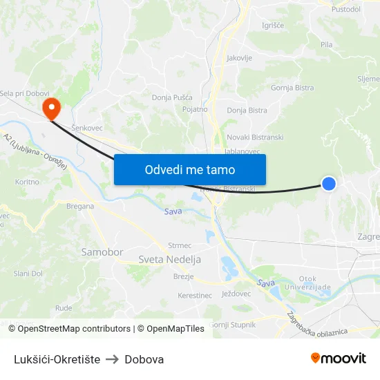 Lukšići-Okretište to Dobova map
