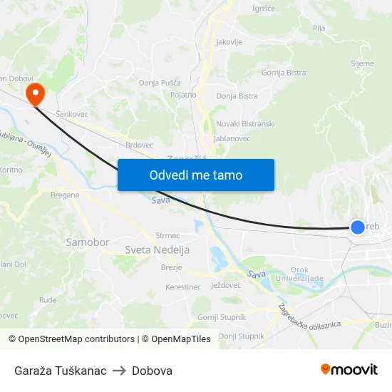 Garaža Tuškanac to Dobova map