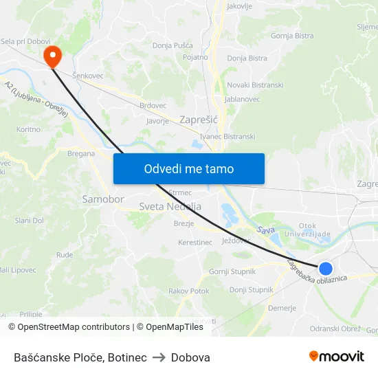 Bašćanske Ploče, Botinec to Dobova map
