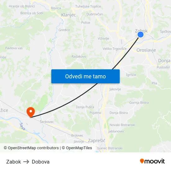 Zabok to Dobova map