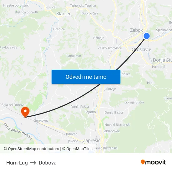 Hum-Lug to Dobova map