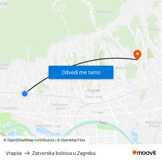 Vrapče to Zatvorska bolnica u Zagrebu map