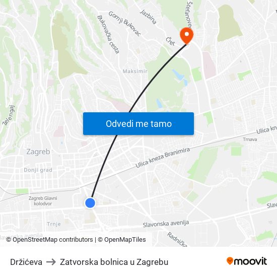 Držićeva to Zatvorska bolnica u Zagrebu map