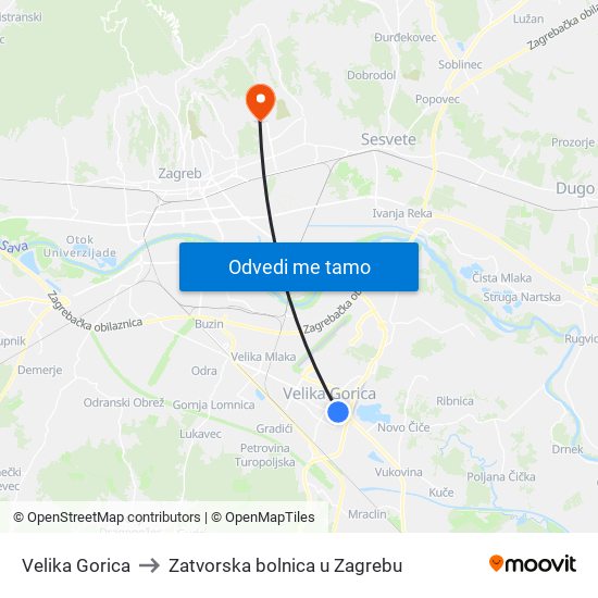 Velika Gorica to Zatvorska bolnica u Zagrebu map