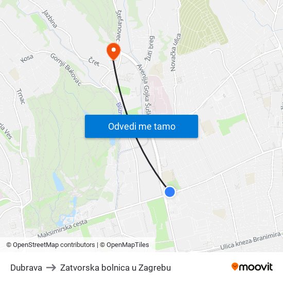 Dubrava to Zatvorska bolnica u Zagrebu map