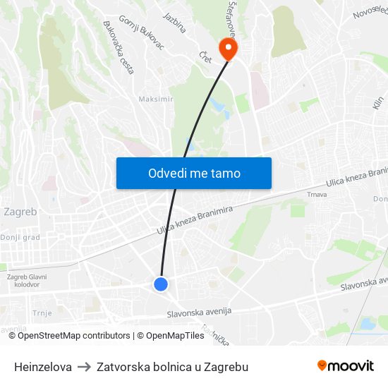 Heinzelova to Zatvorska bolnica u Zagrebu map