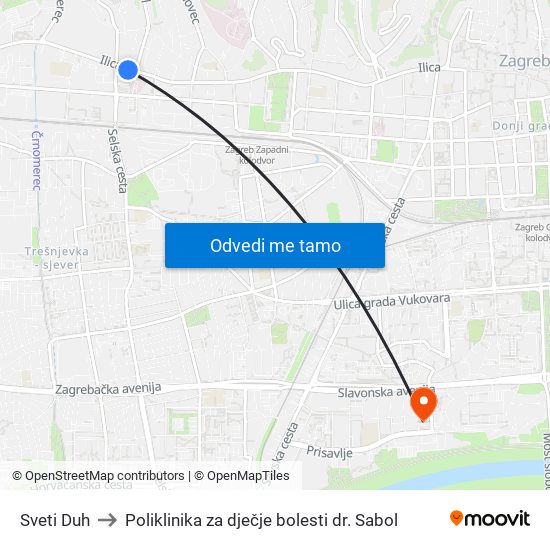 Sveti Duh to Poliklinika za dječje bolesti dr. Sabol map