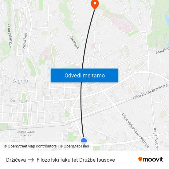 Držićeva to Filozofski fakultet Družbe Isusove map