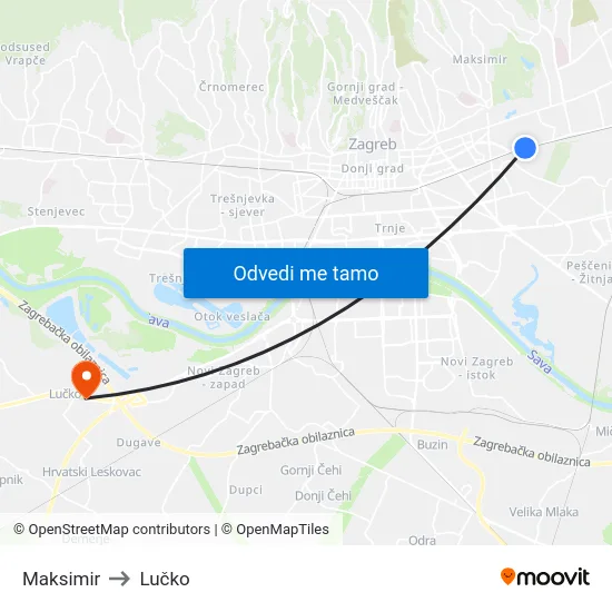 Maksimir to Lučko map