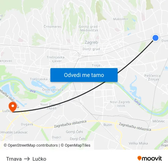 Trnava to Lučko map