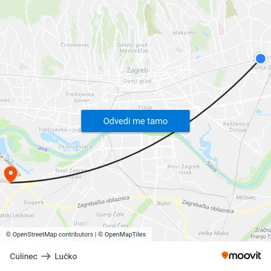 Culinec to Lučko map