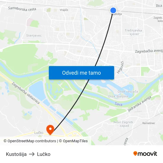 Kustošija to Lučko map