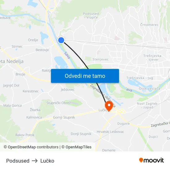 Podsused to Lučko map