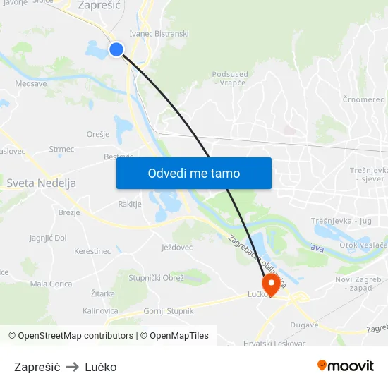 Zaprešić to Lučko map