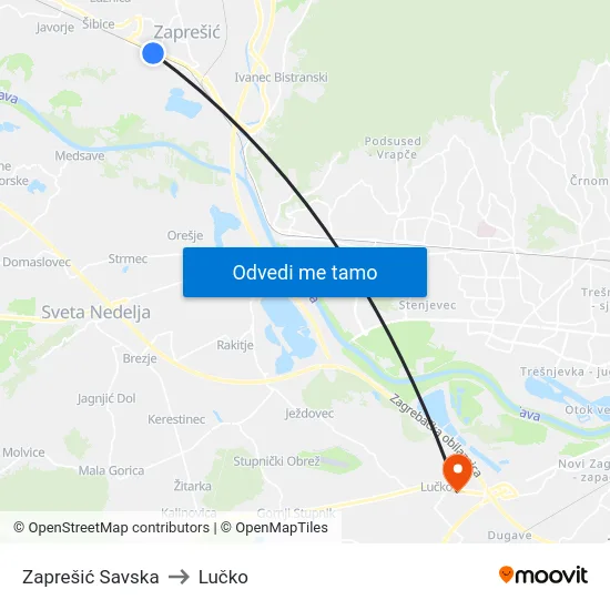 Zaprešić Savska to Lučko map
