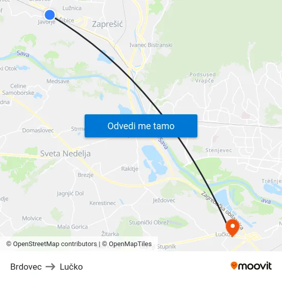 Brdovec to Lučko map
