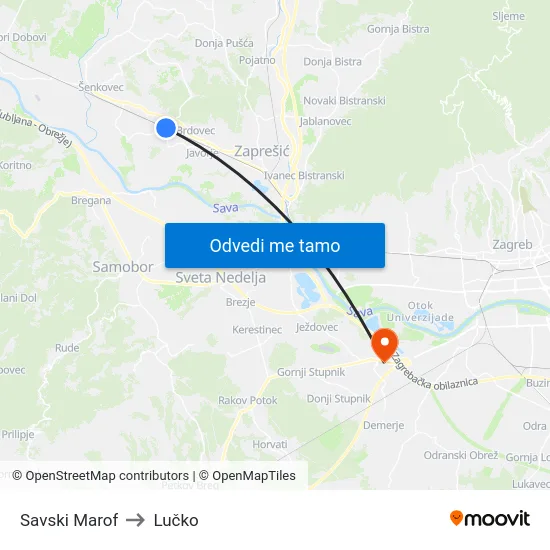 Savski Marof to Lučko map
