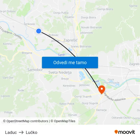 Laduc to Lučko map