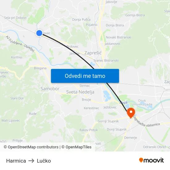 Harmica to Lučko map