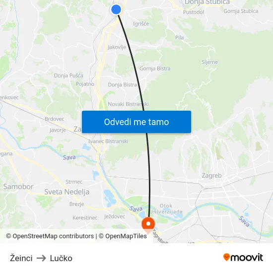 Žeinci to Lučko map
