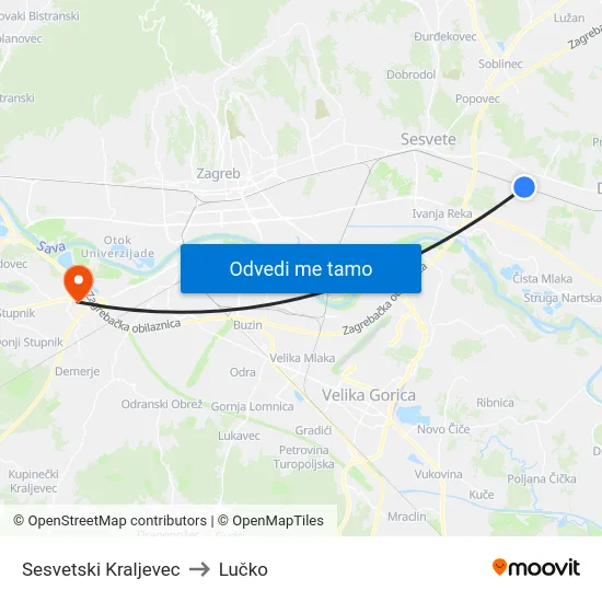 Sesvetski Kraljevec to Lučko map