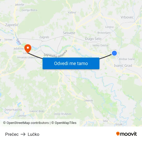Prečec to Lučko map