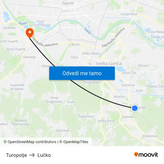 Turopolje to Lučko map