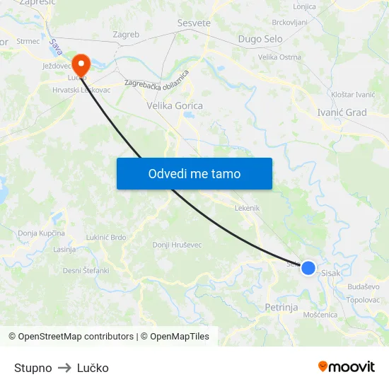 Stupno to Lučko map