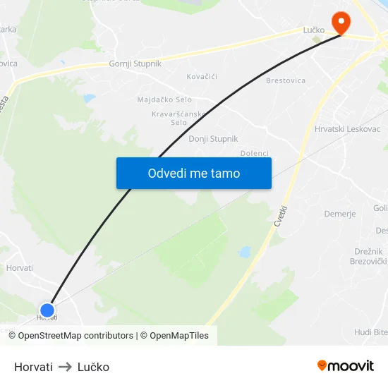 Horvati to Lučko map