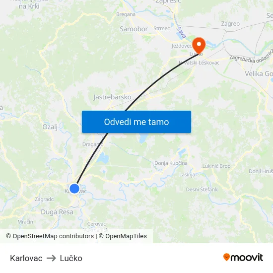 Karlovac to Lučko map