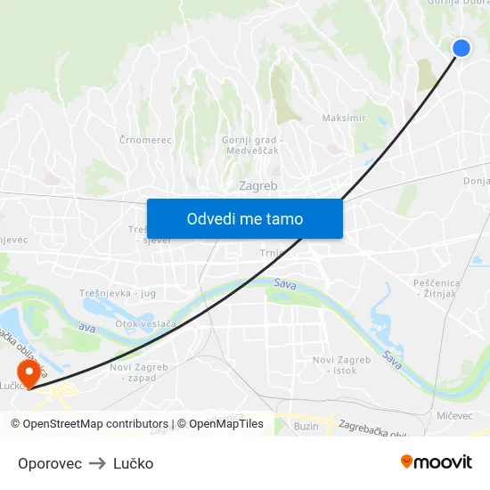 Oporovec to Lučko map