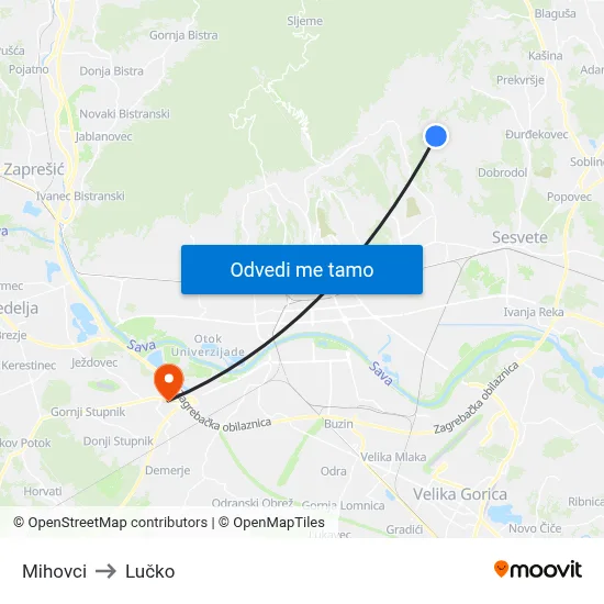 Mihovci to Lučko map