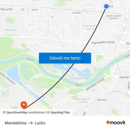 Mandaličina to Lučko map