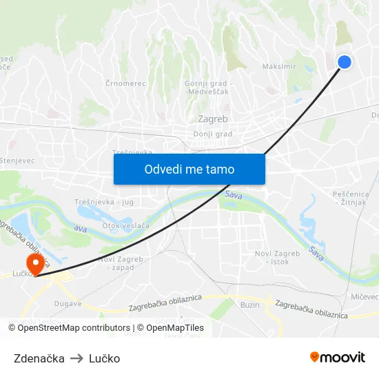 Zdenačka to Lučko map